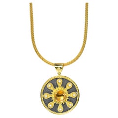 Georgios Collections 18 Karat Yellow Gold Citrine Diamond Pendant with Chain