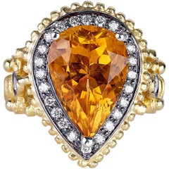 Georgios Collections 18 Karat Yellow Gold Citrine Diamond Ring with Granulation