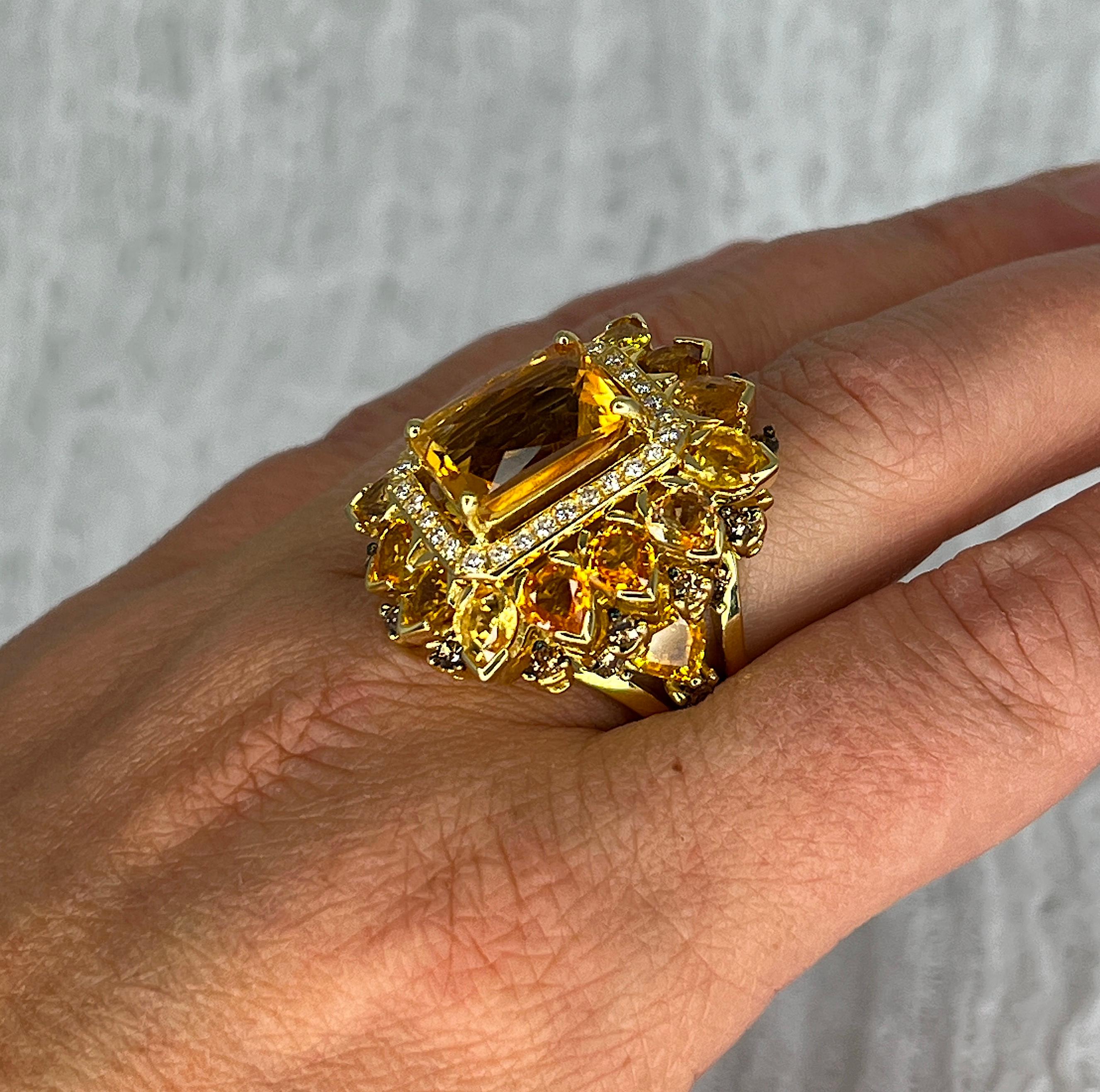 Georgios Collections 18 Karat Yellow Gold Citrine Sapphire and Diamond Ring For Sale 5