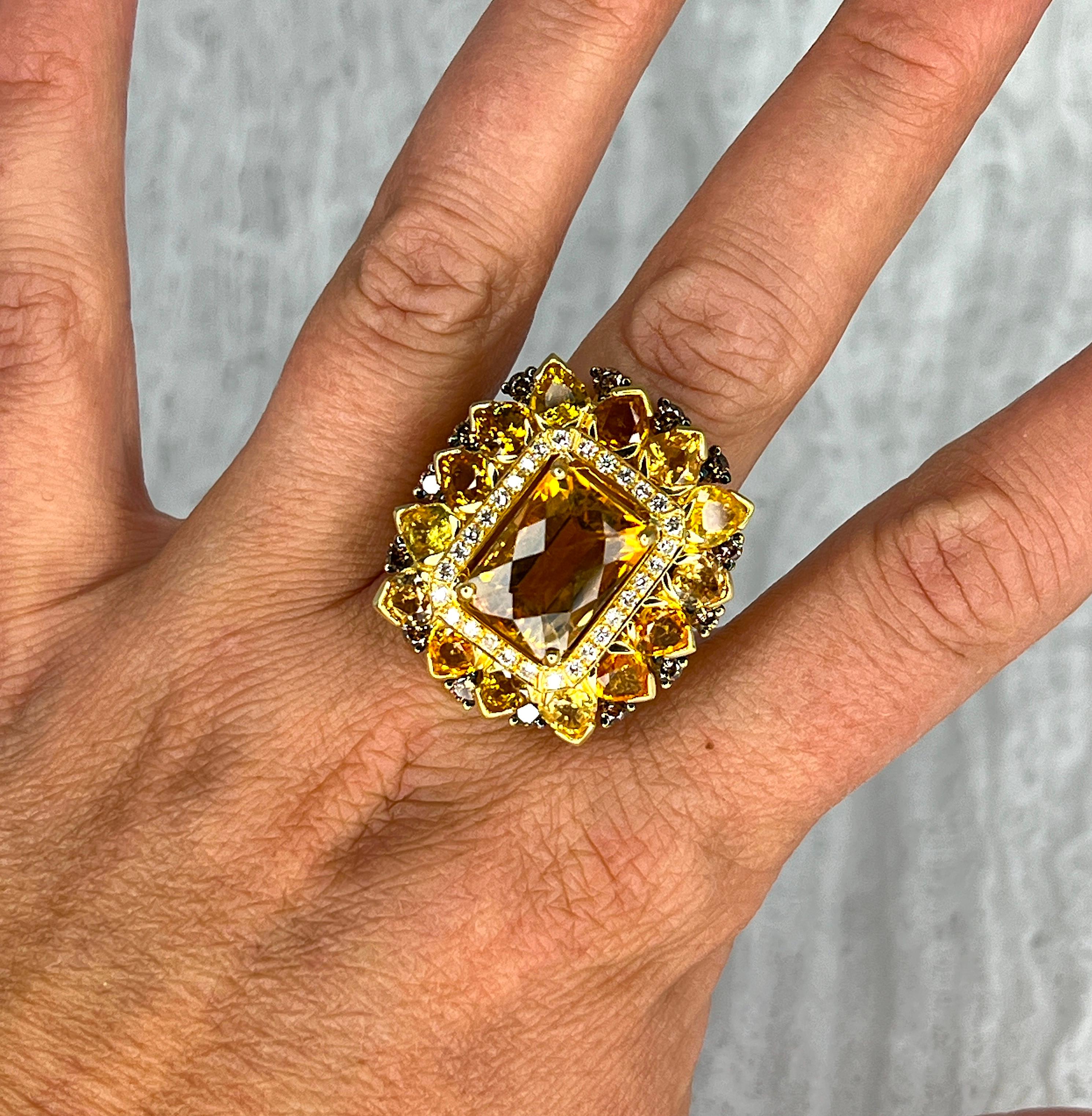 Contemporary Georgios Collections 18 Karat Yellow Gold Citrine Sapphire and Diamond Ring For Sale