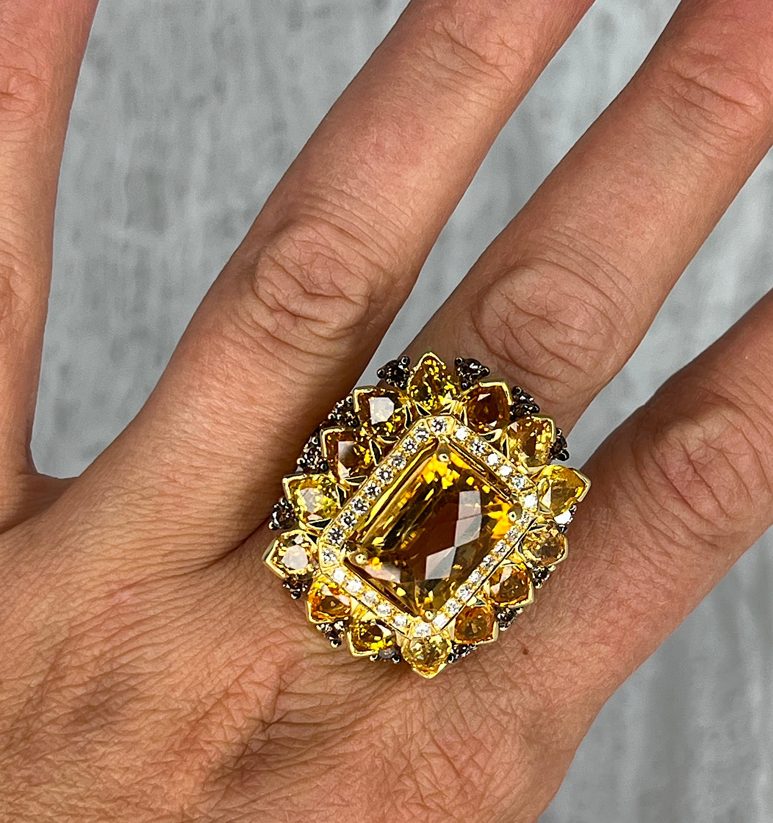 Pear Cut Georgios Collections 18 Karat Yellow Gold Citrine Sapphire and Diamond Ring For Sale