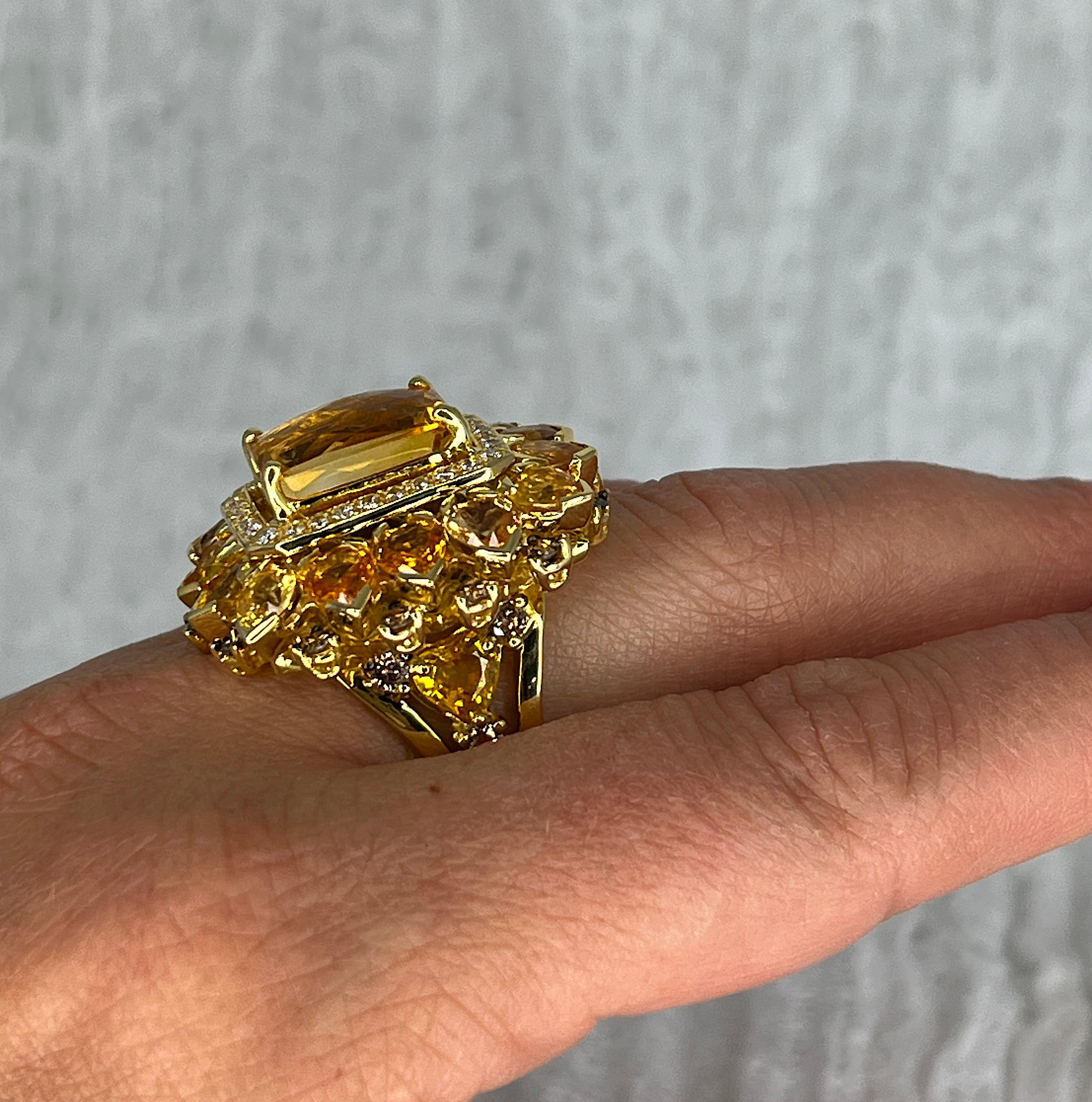 Georgios Collections 18 Karat Yellow Gold Citrine Sapphire and Diamond Ring In New Condition For Sale In Astoria, NY