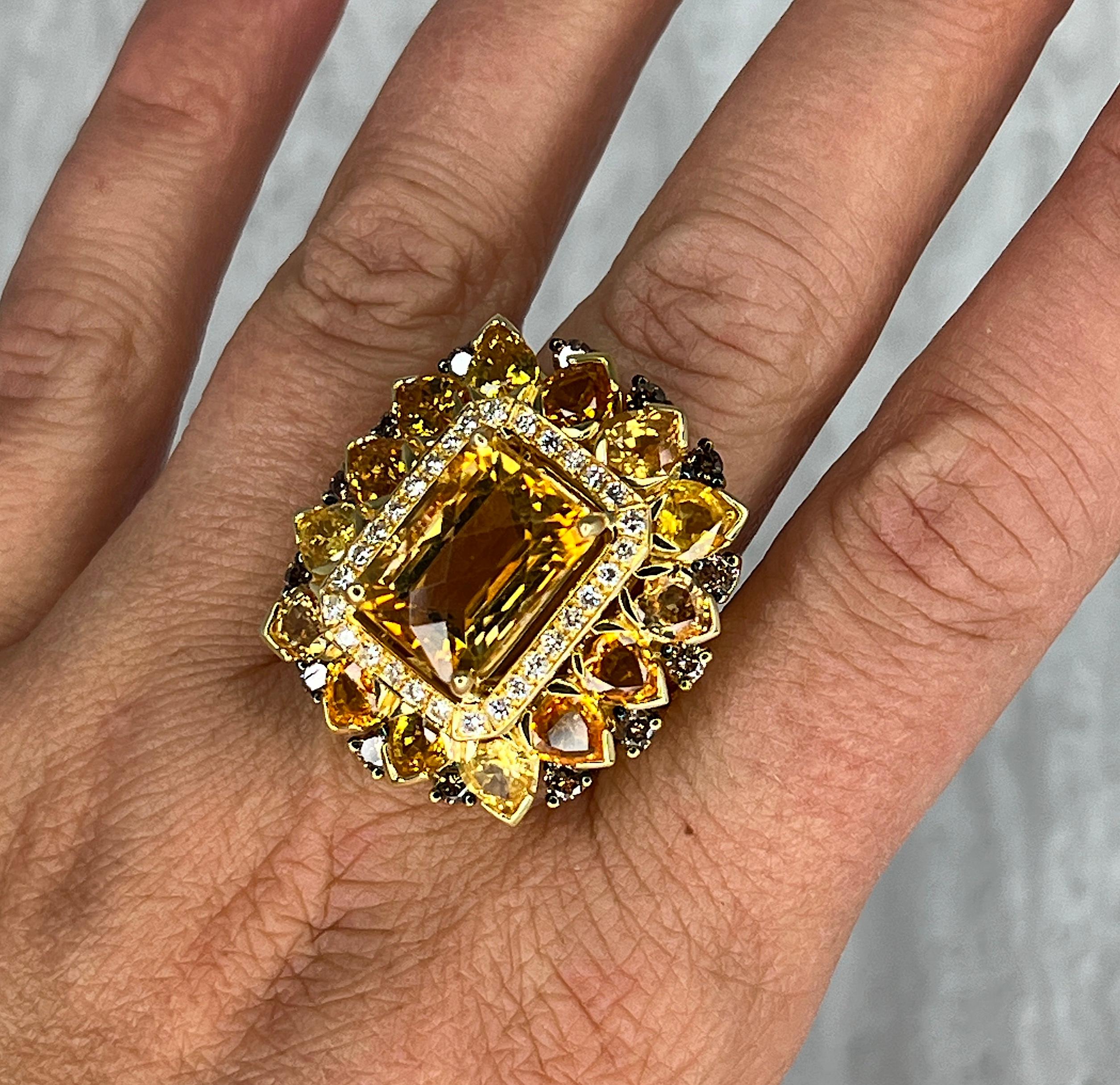 Women's Georgios Collections 18 Karat Yellow Gold Citrine Sapphire and Diamond Ring For Sale