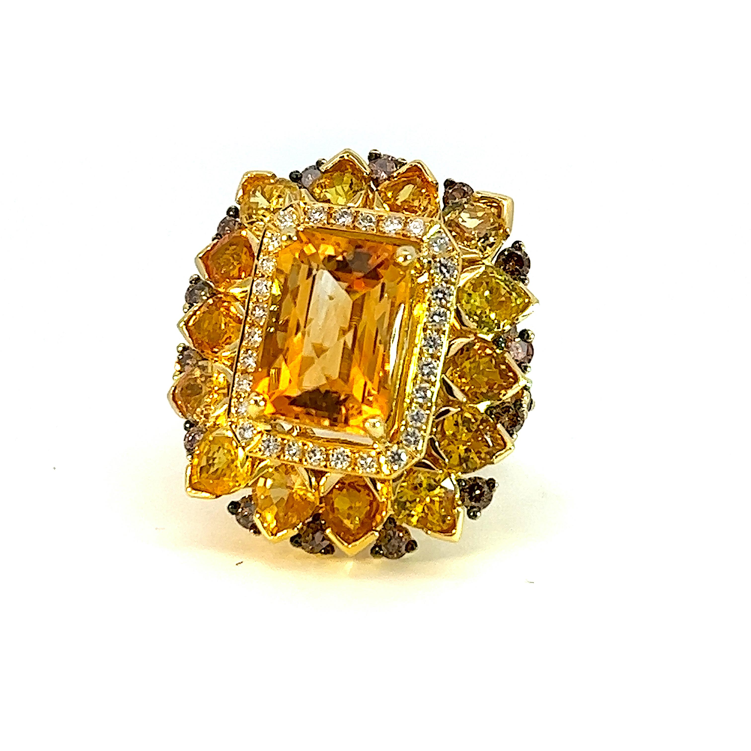 Georgios Collections 18 Karat Yellow Gold Citrine Sapphire and Diamond Ring For Sale 2