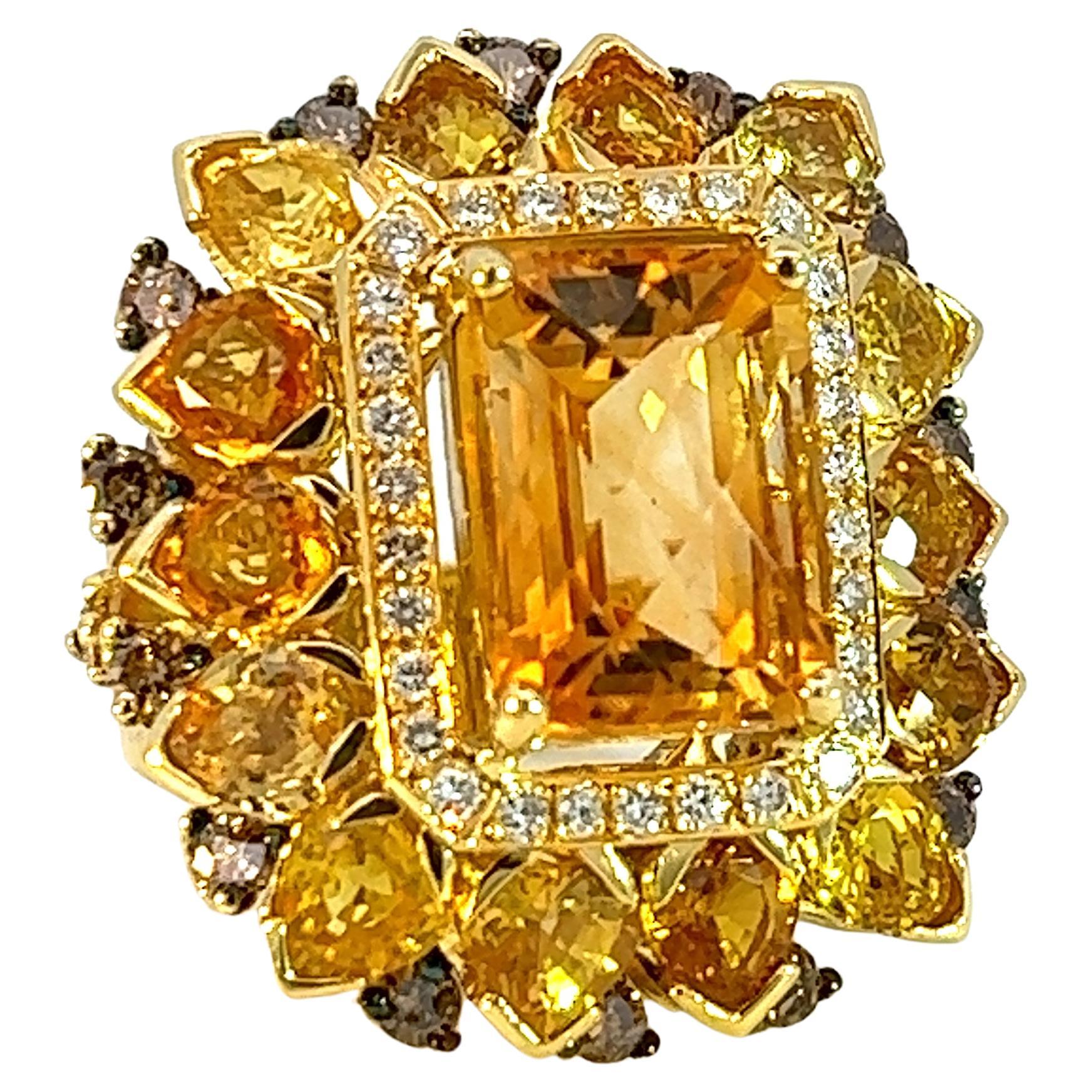 Georgios Collections 18 Karat Yellow Gold Citrine Sapphire and Diamond Ring For Sale