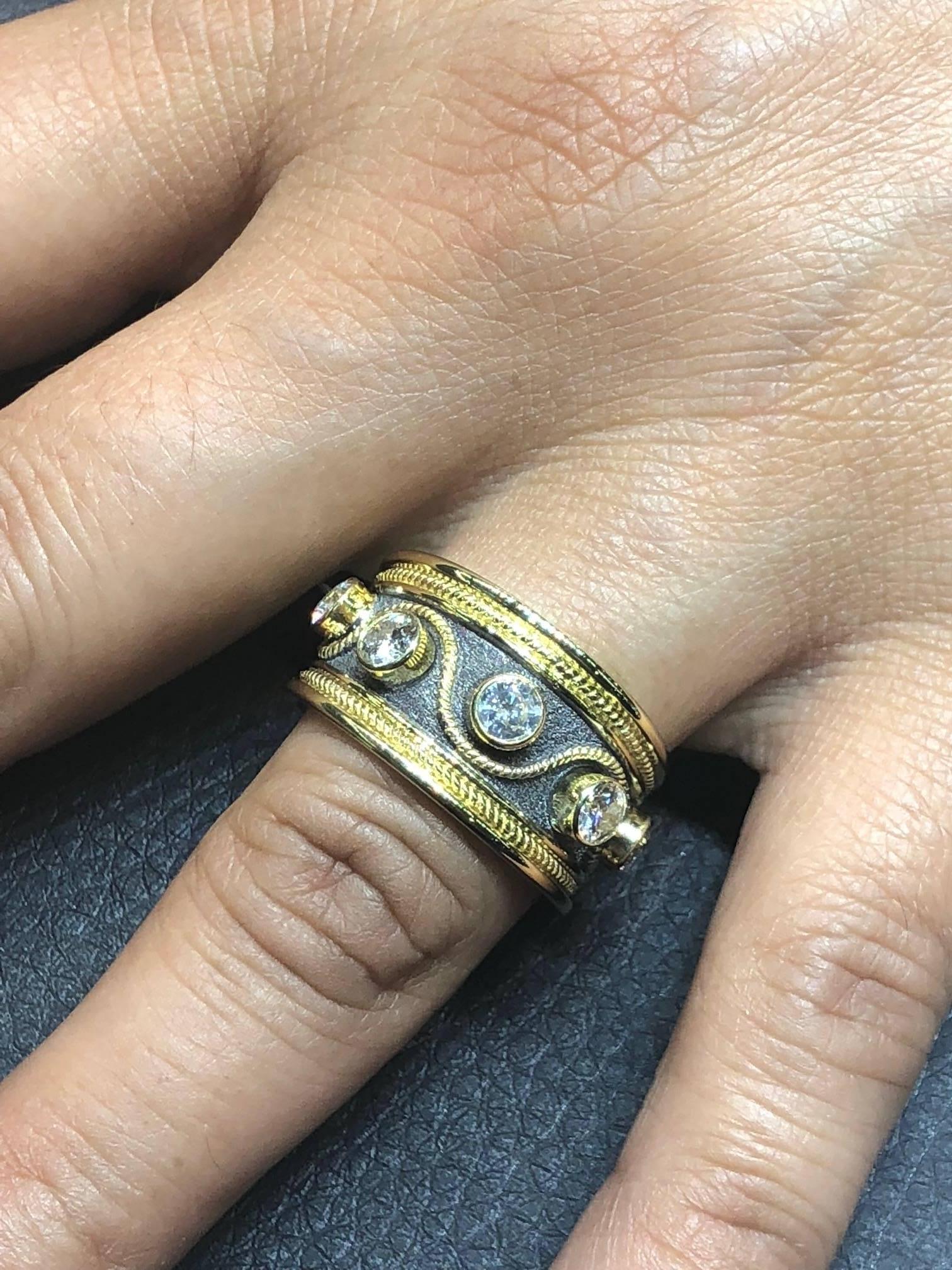 Byzantine Georgios Collections 18 Karat Yellow Gold and Black Rhodium Diamond Band Ring 