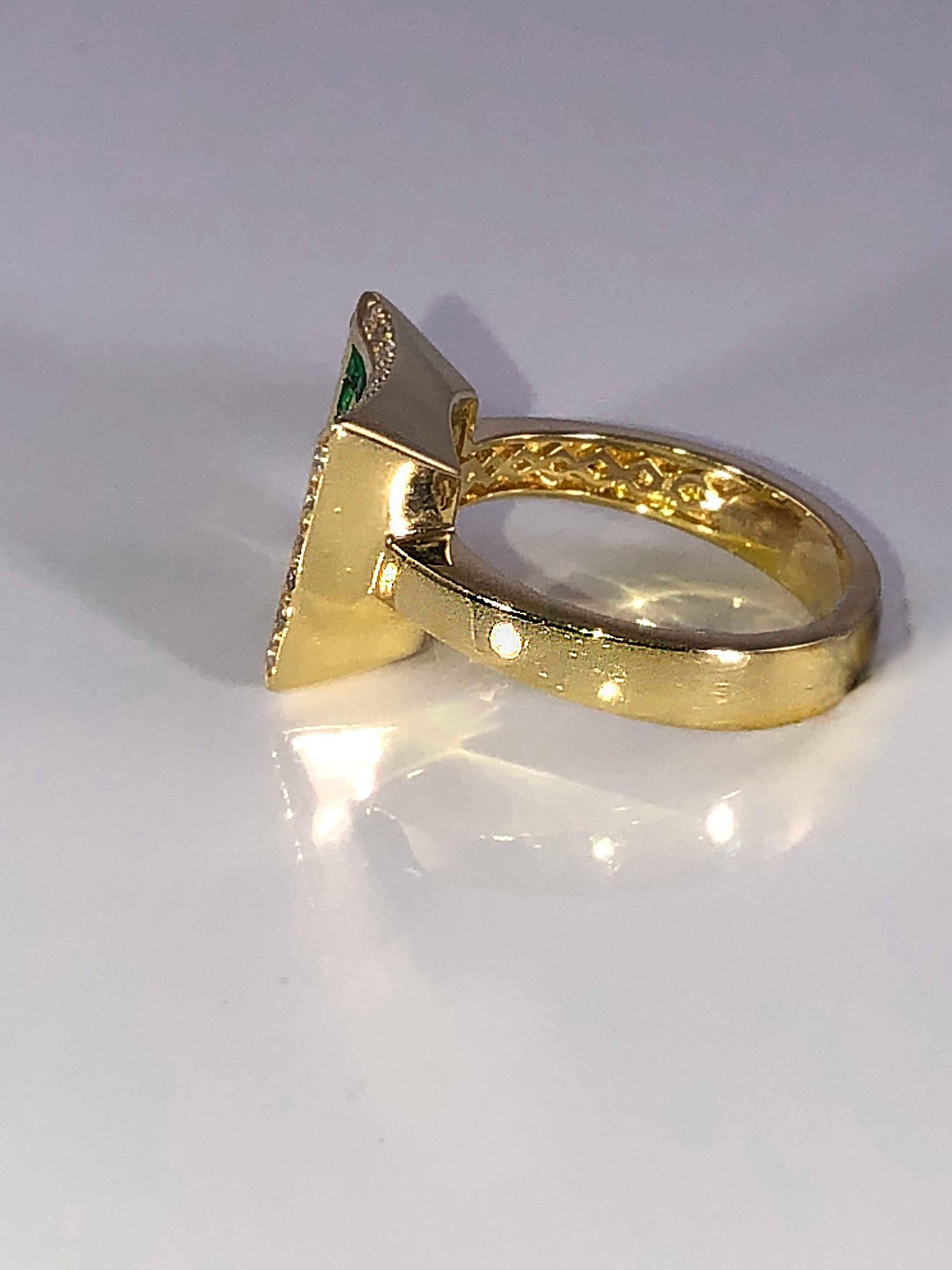 Classical Greek Georgios Collections 18 Karat Yellow Gold Diamond Emerald Greek Key Design Ring For Sale