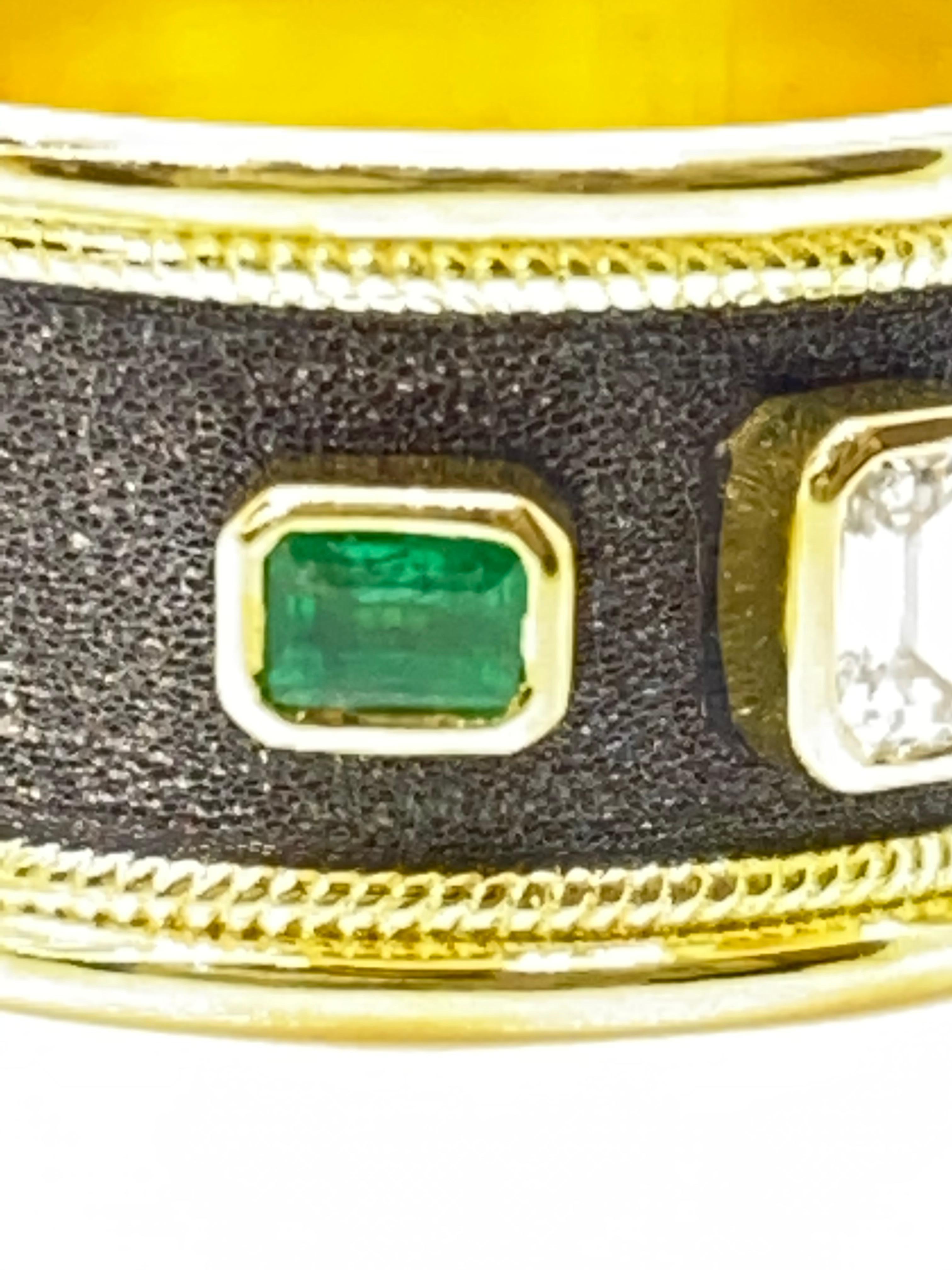 Georgios Collections 18 Karat Yellow Gold Diamond and Emerald Two-Tone Band Ring For Sale 8