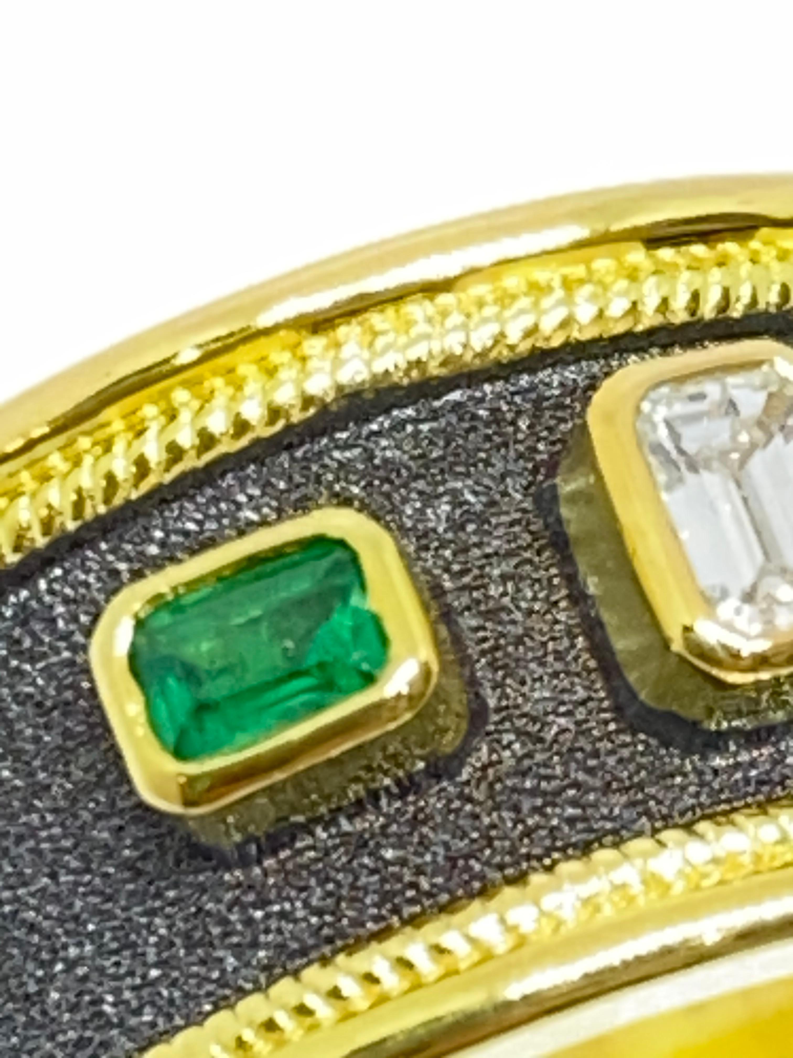 Georgios Collections 18 Karat Yellow Gold Diamond and Emerald Two-Tone Band Ring For Sale 9