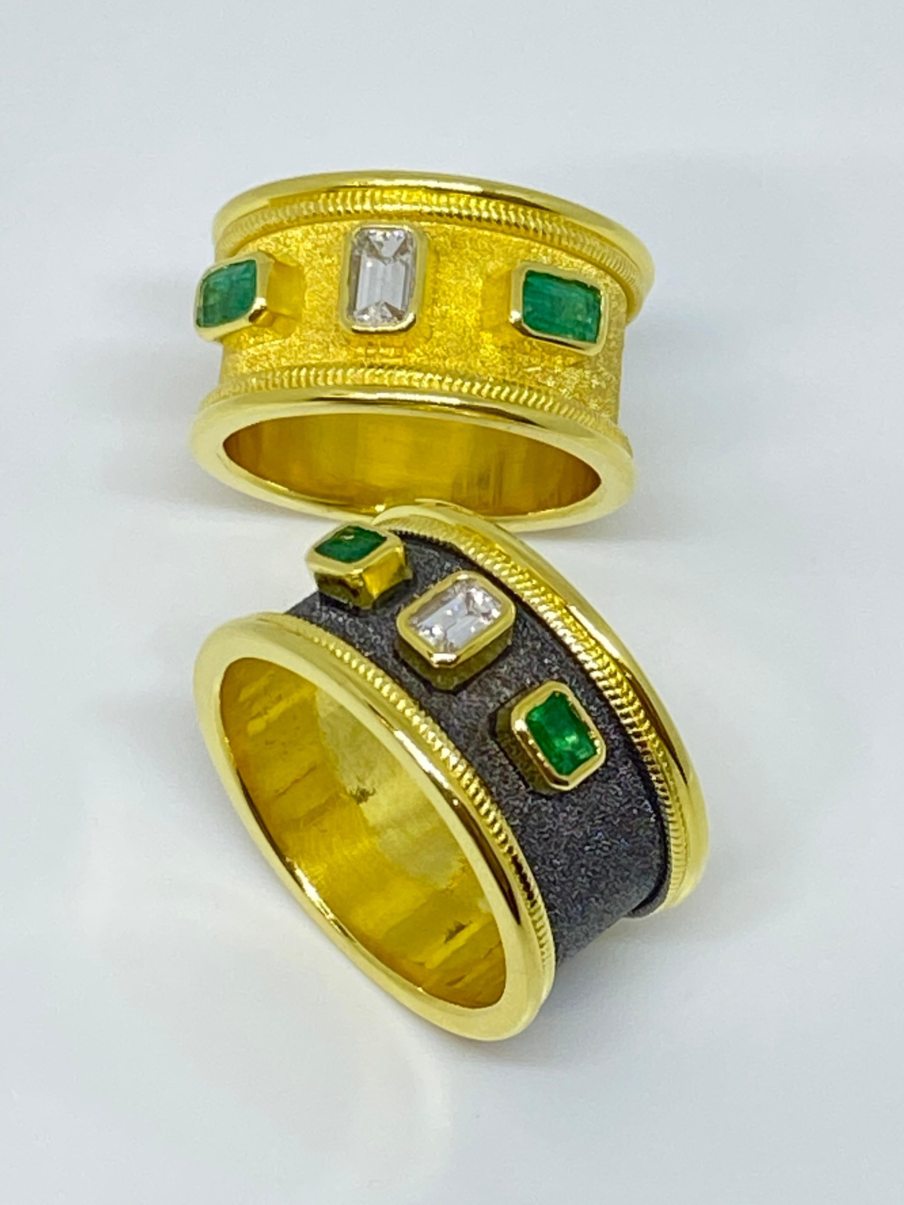 Georgios Collections 18 Karat Yellow Gold Diamond and Emerald Two-Tone Band Ring For Sale 11