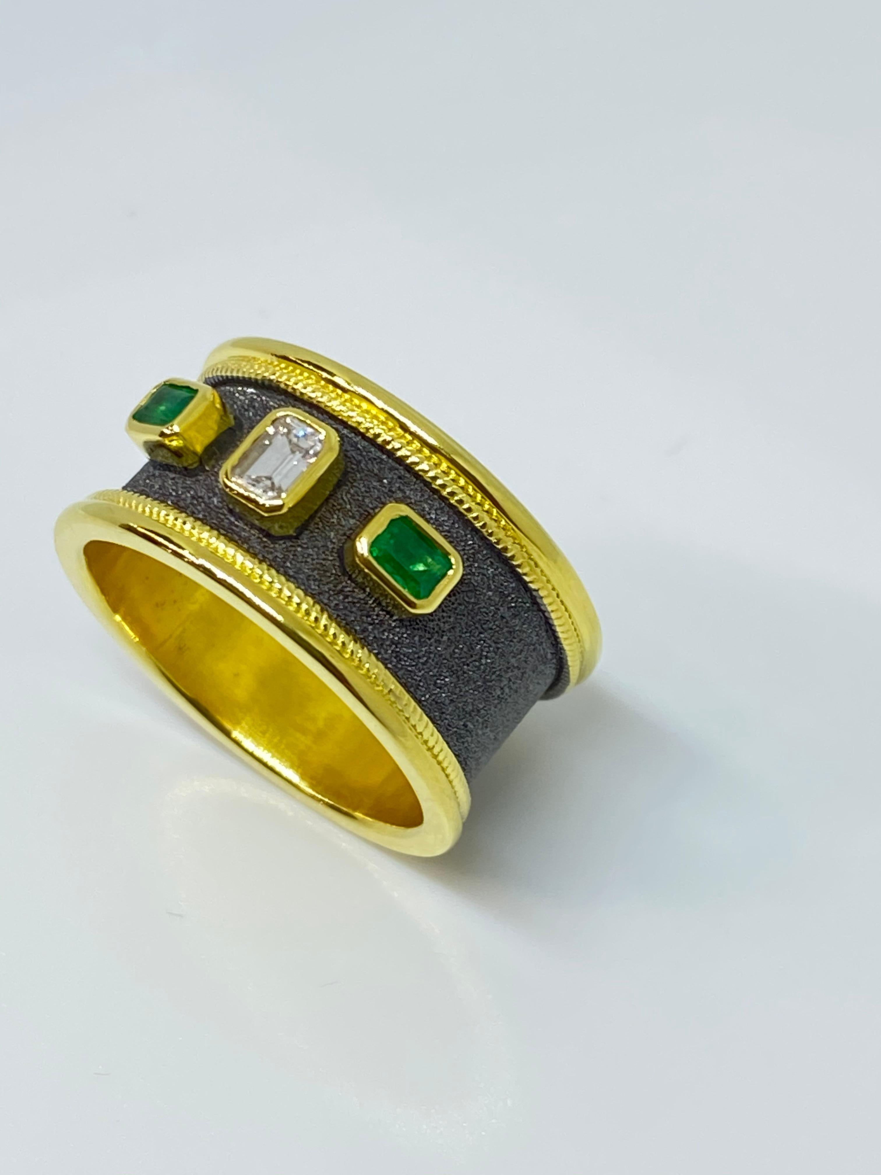 Georgios Collections 18 Karat Yellow Gold Diamond and Emerald Two-Tone Band Ring For Sale 12