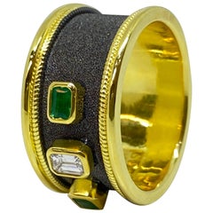 Georgios Collections 18 Karat Yellow Gold Diamond and Emerald Two-Tone Band Ring