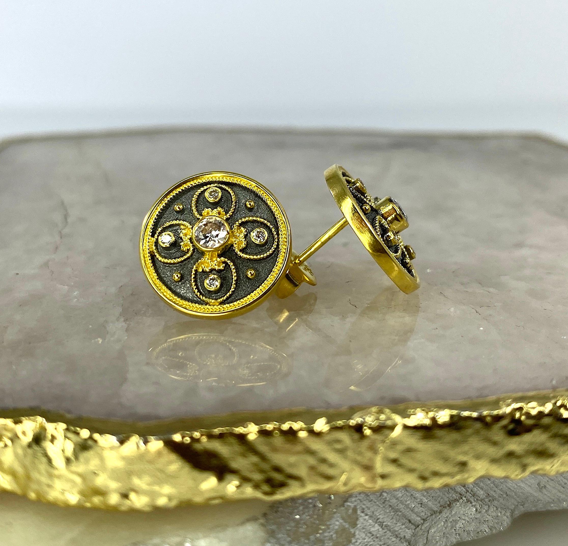 Georgios Kollektionen Ohrringe aus 18 Karat Gelbgold mit Diamanten und Granulation (Byzantinisch) im Angebot