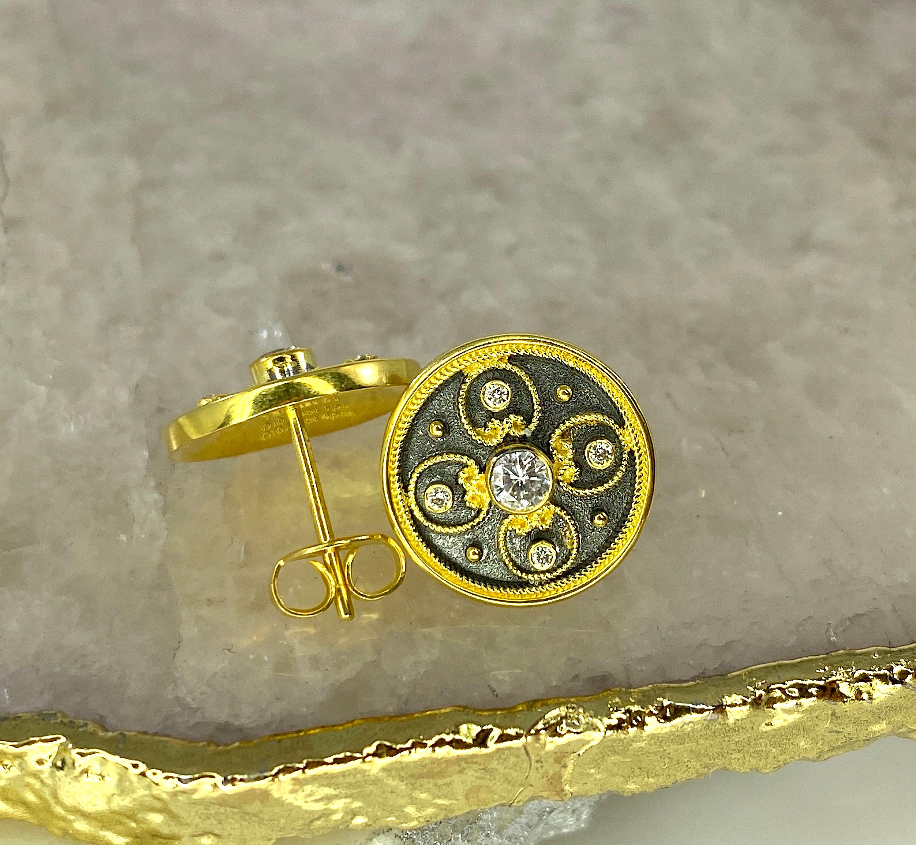 Georgios Kollektionen Ohrringe aus 18 Karat Gelbgold mit Diamanten und Granulation im Angebot 1
