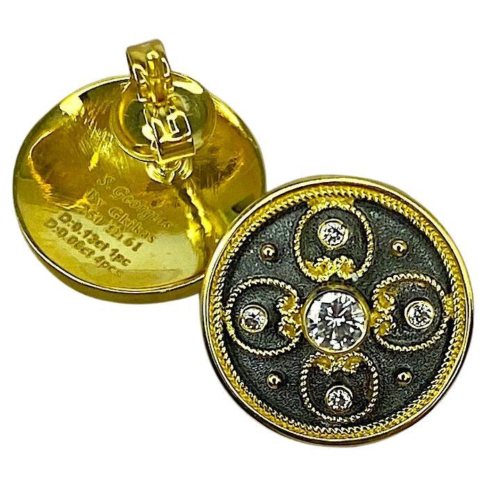 Georgios Kollektionen Ohrringe aus 18 Karat Gelbgold mit Diamanten und Granulation im Angebot