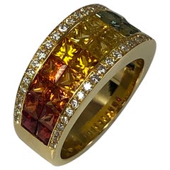 Georgios Collections 18 Karat Yellow Gold Diamond Multi-Color Sapphire Band Ring
