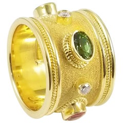Georgios Collections 18 Karat Yellow Gold Diamond Multi Sapphire Wide Band Ring
