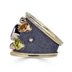 Georgios Collections 18 Karat Yellow Gold Diamond and Multi Sapphire Wide Ring