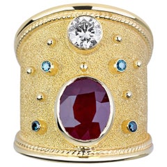 Georgios Collections 18 Karat Yellow Gold Diamond and Ruby Wide Band Ring