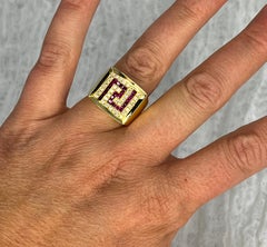 Georgios Collections 18 Karat Yellow Gold Diamond and Ruby Greek Key Design Ring
