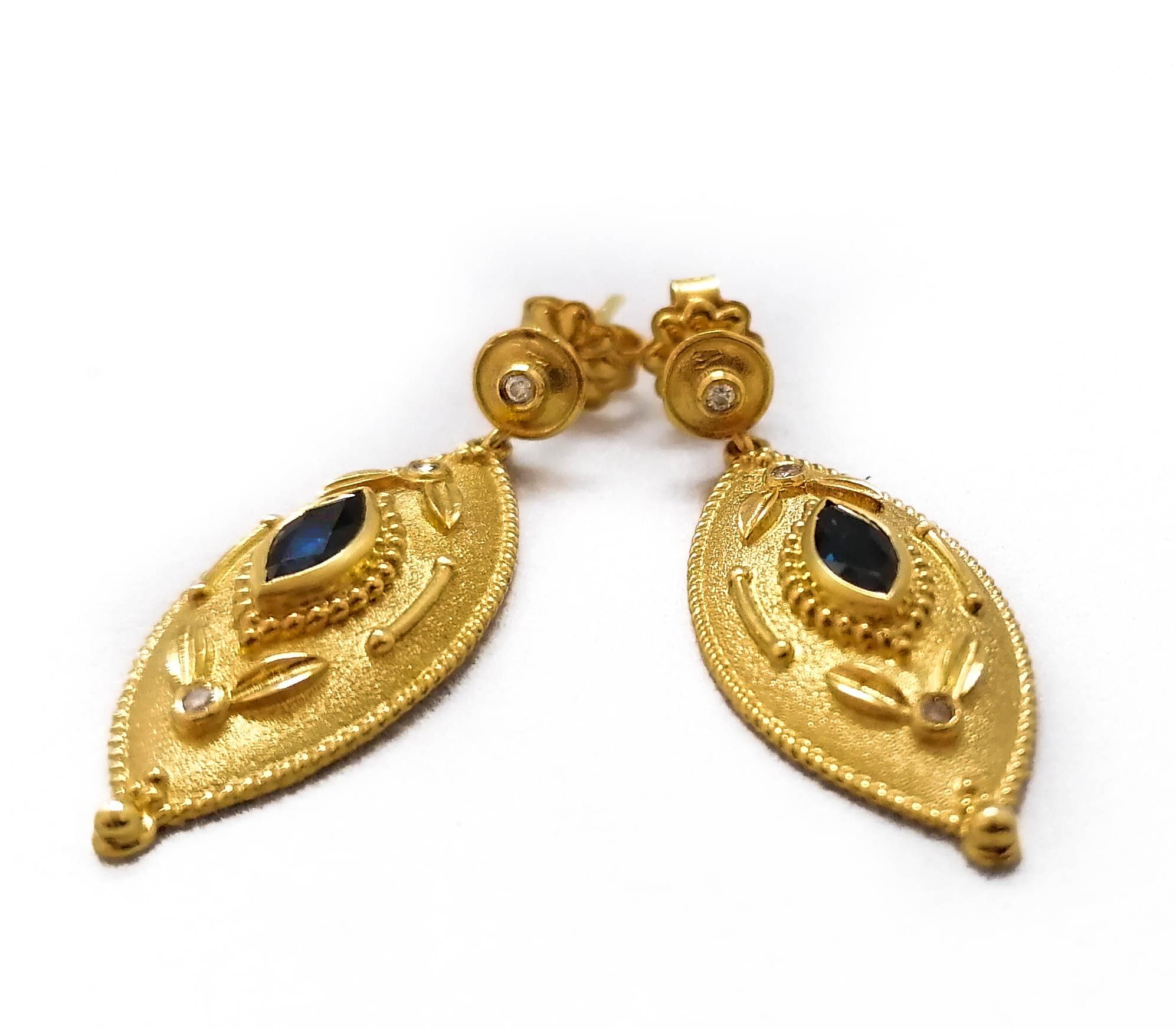 Georgios Collections 18 Karat Yellow Gold Diamond and Sapphire Drop Earrings 5