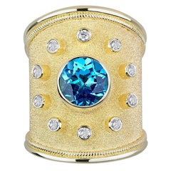 Georgios Collections Bague épaisse en or jaune 18 carats avec diamants et topaze bleu ciel 