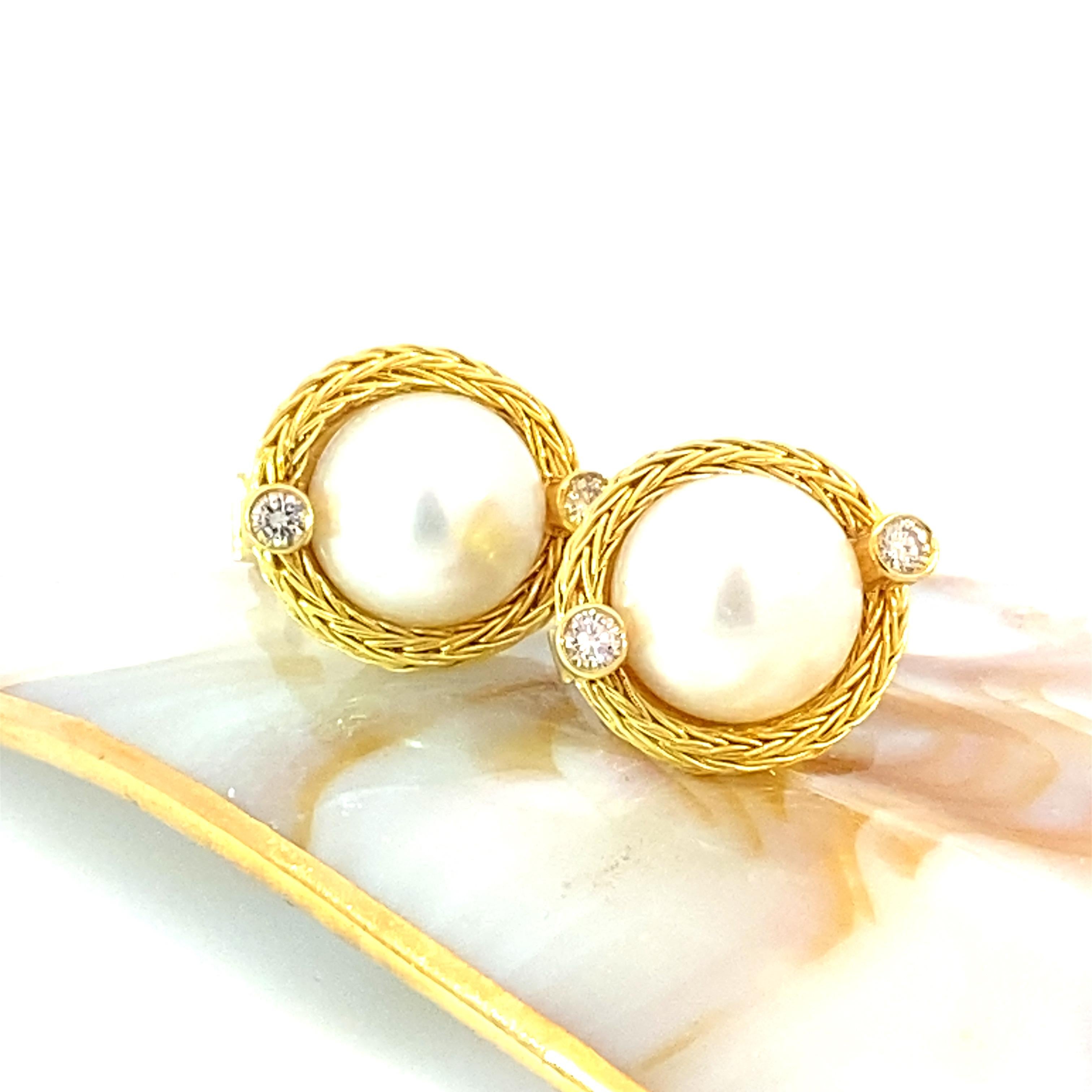 Georgios Collections 18 Karat Yellow Gold Diamond and South Sea Pearl Earrings For Sale 5