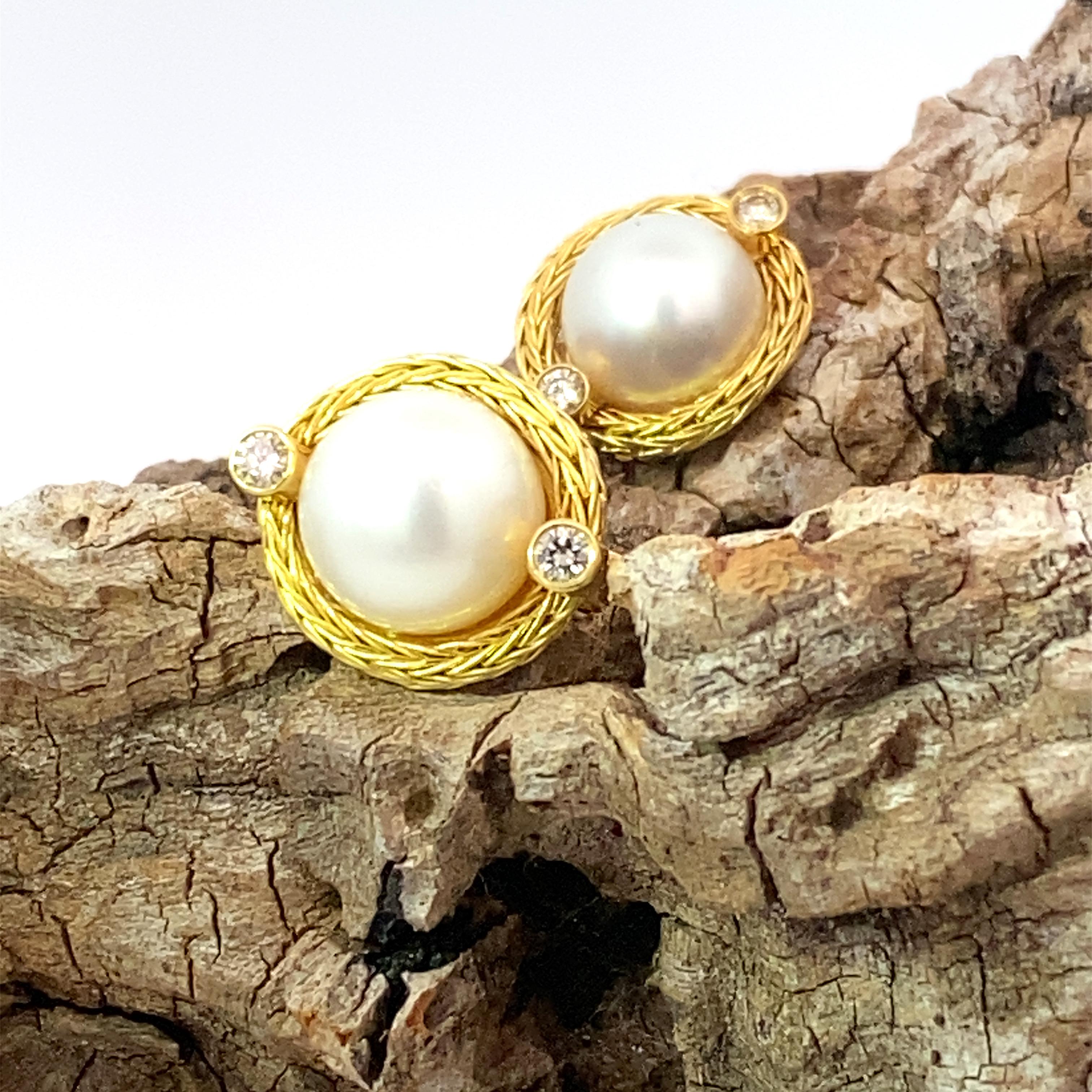 Georgios Collections 18 Karat Yellow Gold Diamond and South Sea Pearl Earrings For Sale 10