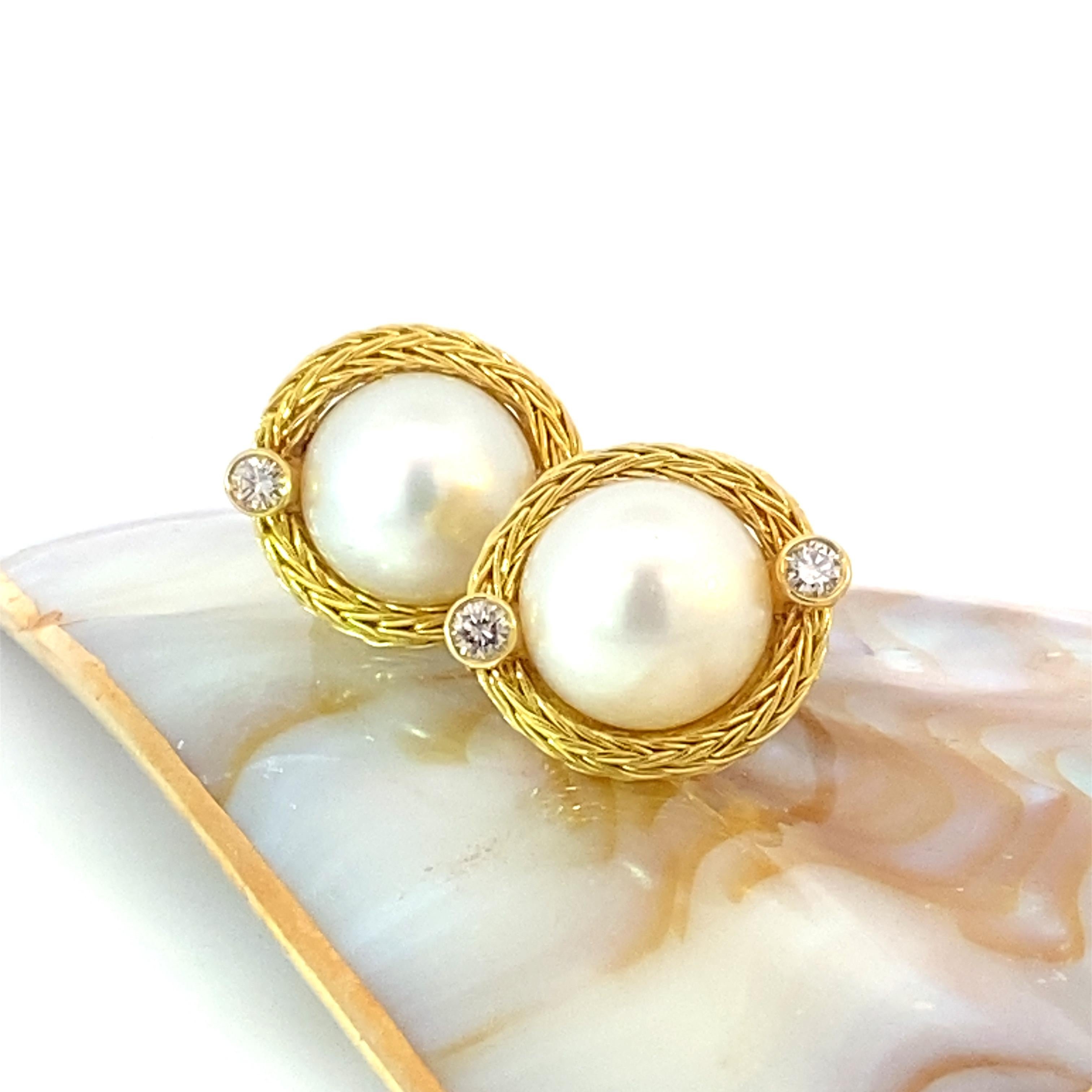 Georgios Collections 18 Karat Yellow Gold Diamond and South Sea Pearl Earrings For Sale 11