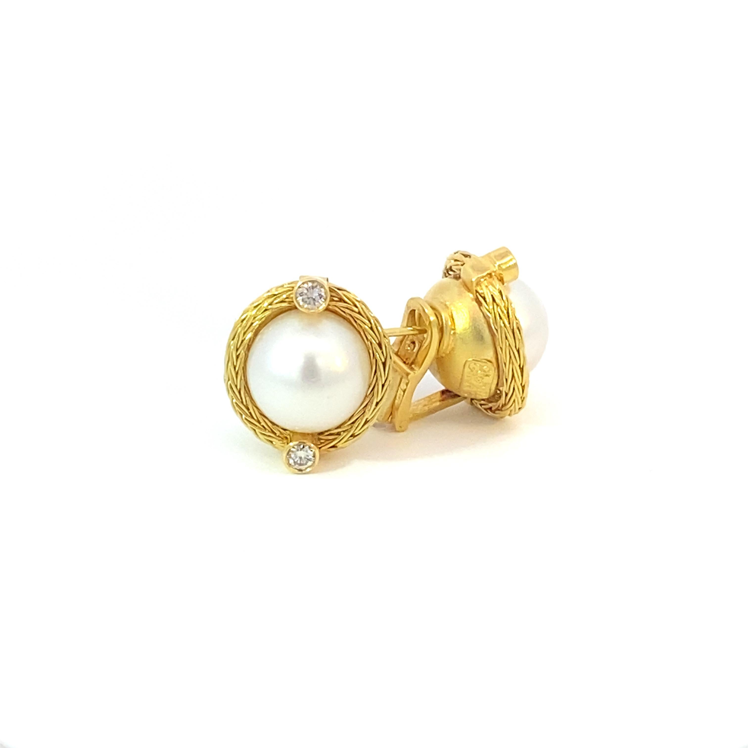 Georgios Collections 18 Karat Yellow Gold Diamond and South Sea Pearl Earrings In New Condition For Sale In Astoria, NY