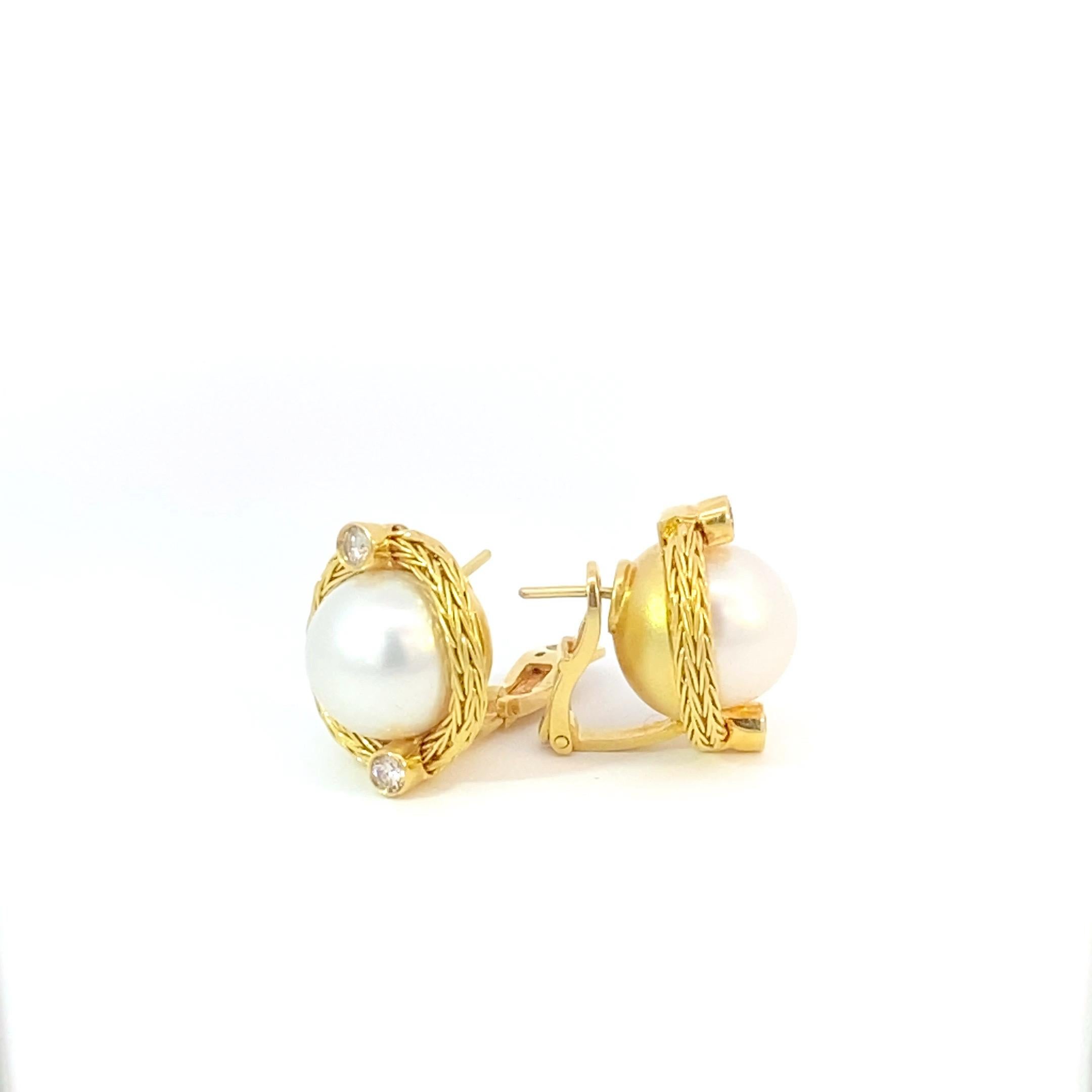 Georgios Collections 18 Karat Yellow Gold Diamond and South Sea Pearl Earrings For Sale 2