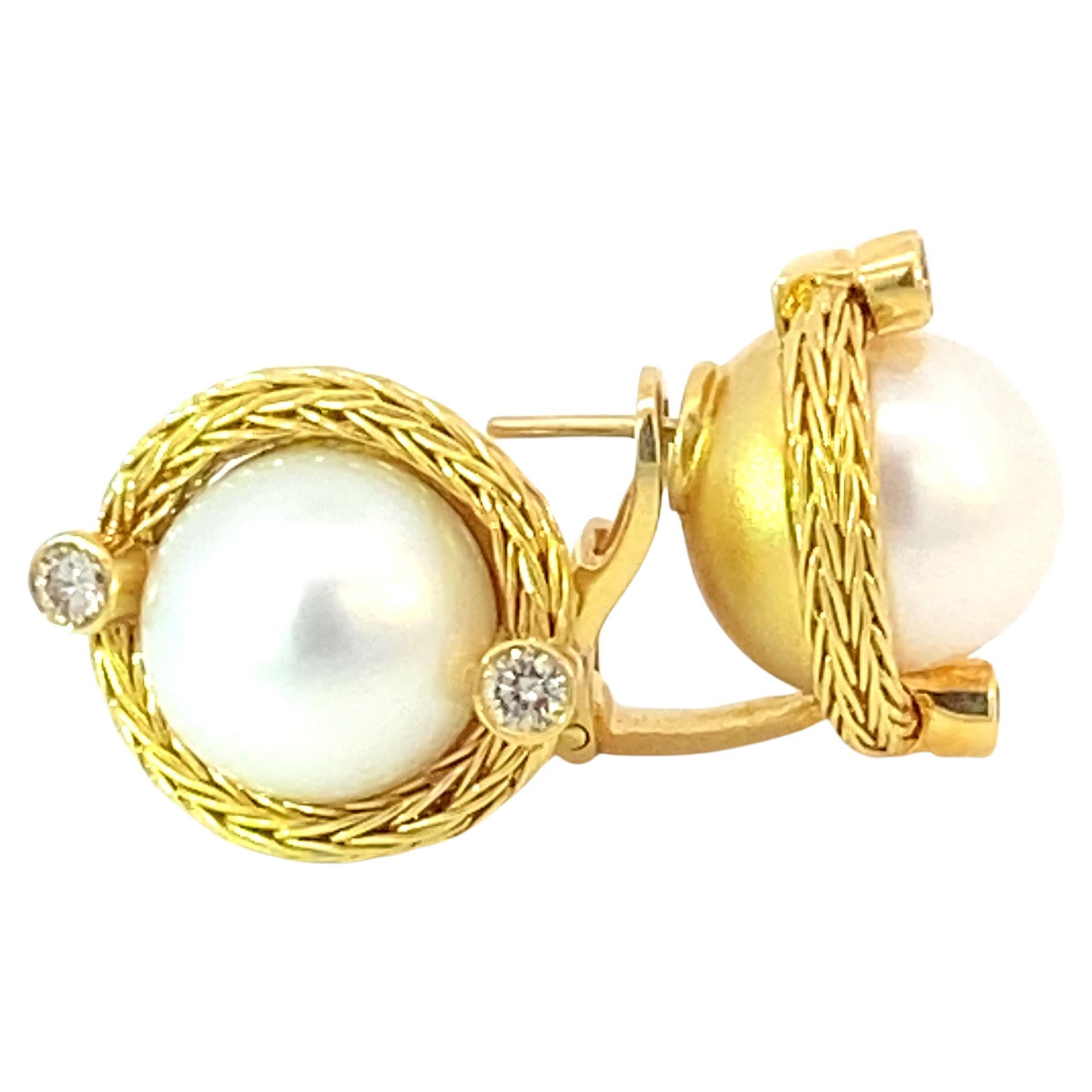 Georgios Collections 18 Karat Yellow Gold Diamond and South Sea Pearl Earrings For Sale