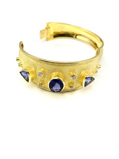 Georgios Collections 18 Karat Yellow Gold Diamond and Tanzanite Bangle Bracelet
