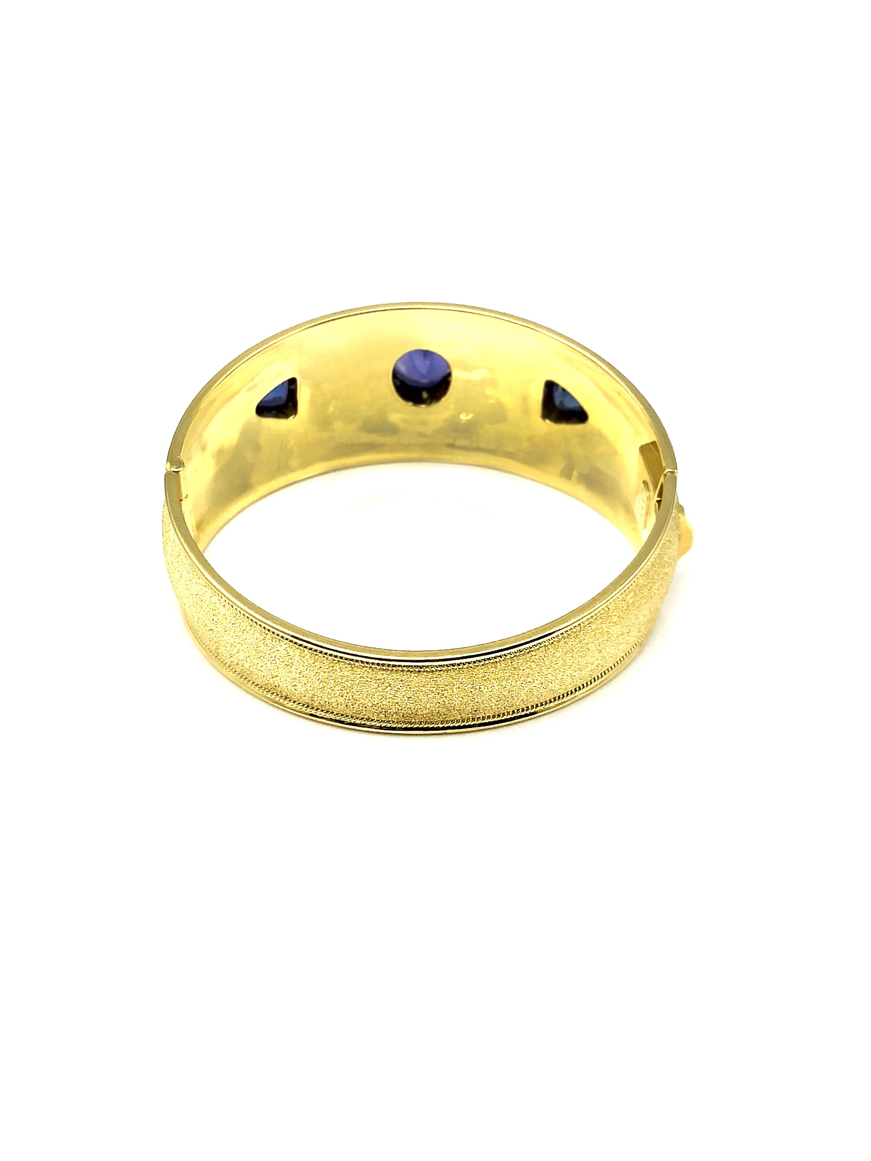 Byzantine Georgios Collections 18 Karat Yellow Gold Diamond and Tanzanite Bangle Bracelet  For Sale