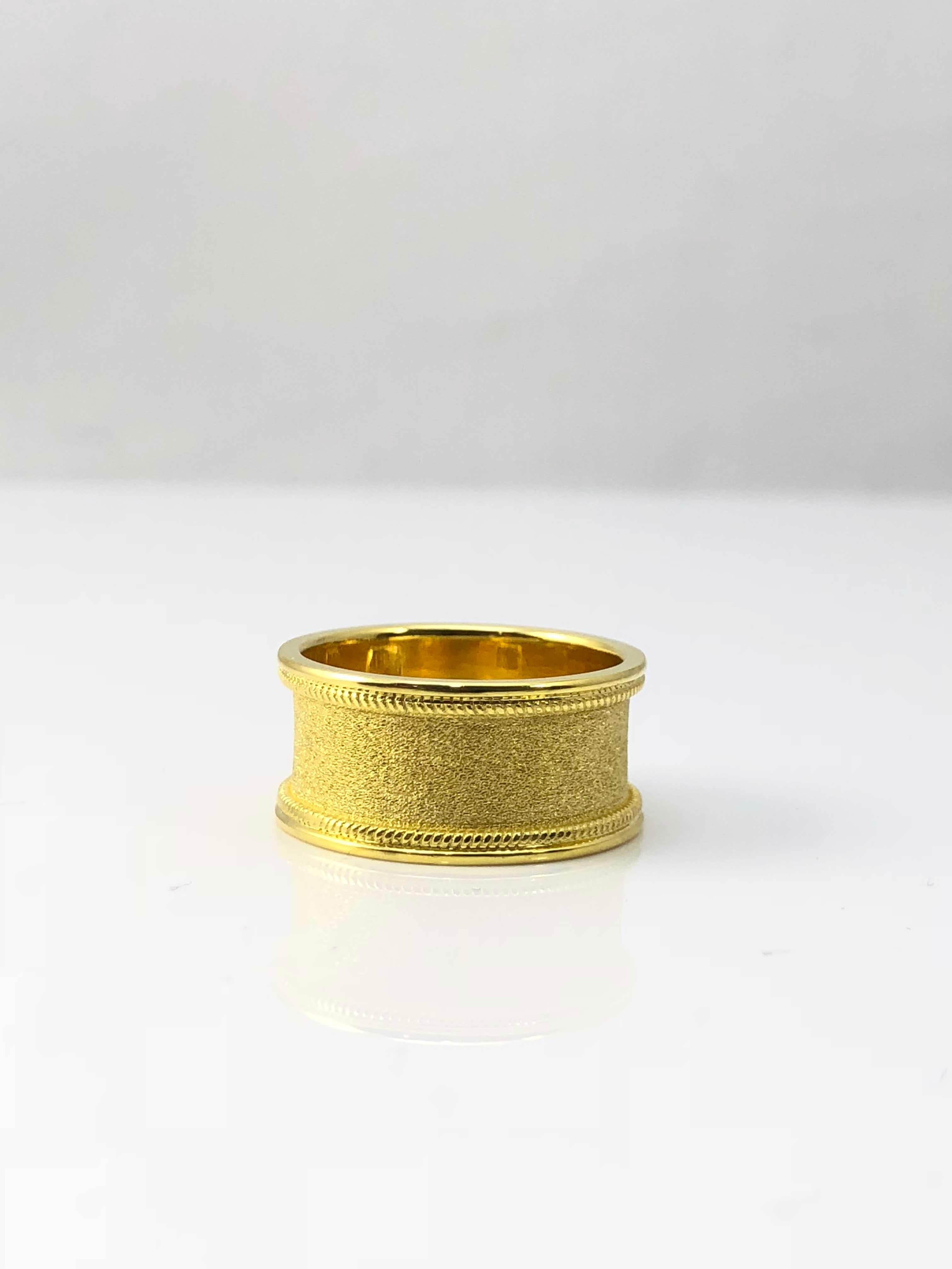 Byzantine Georgios Collections 18 Karat Yellow Gold Diamond Band Ring Emerald Cut Diamond For Sale