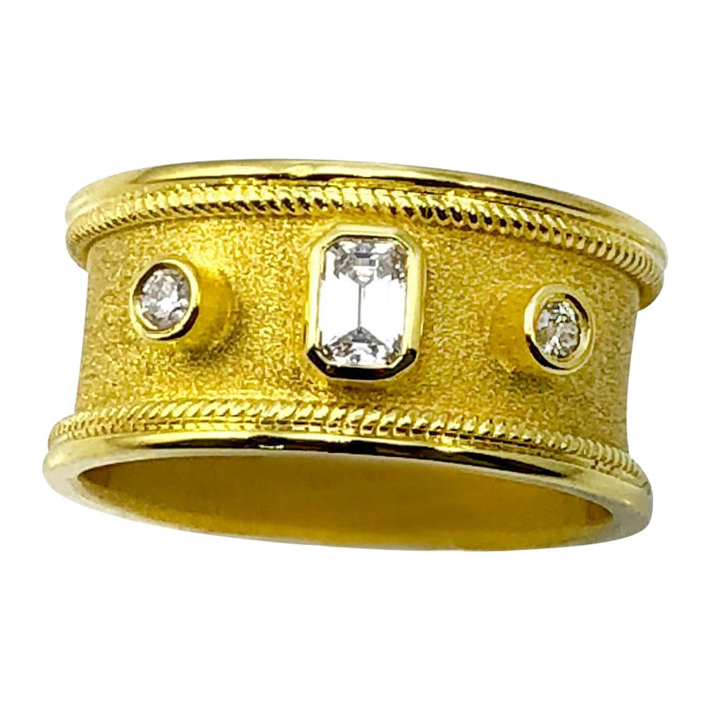 Georgios Collections 18 Karat Yellow Gold Diamond Band Ring Emerald Cut Diamond