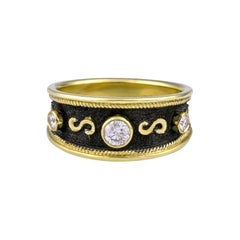 Georgios Collections 18 Karat Yellow Gold Diamond Band Ring with Black Rhodium