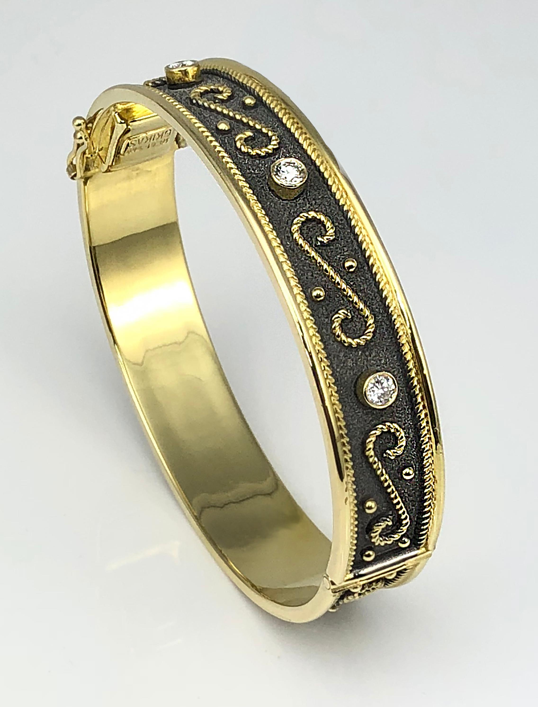 Georgios Collections 18 Karat Yellow Gold Diamond Band Ring with Black Rhodium In New Condition For Sale In Astoria, NY