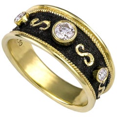Georgios Collections 18 Karat Gelbgold Diamantbandring mit schwarzem Rhodium