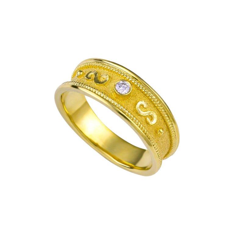 Georgios Collections 18 Karat Yellow Gold Diamond Band Ring with Granulation In New Condition For Sale In Astoria, NY