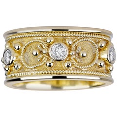 Georgios Collections 18 Karat Yellow Gold Diamond Band Ring with Granulation
