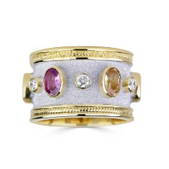 Georgios Collections 18 Karat Yellow Gold Diamond Band Ring with Sapphires