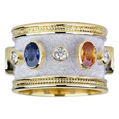 Georgios Collections 18 Karat Yellow Gold Diamond Band Ring with Sapphires