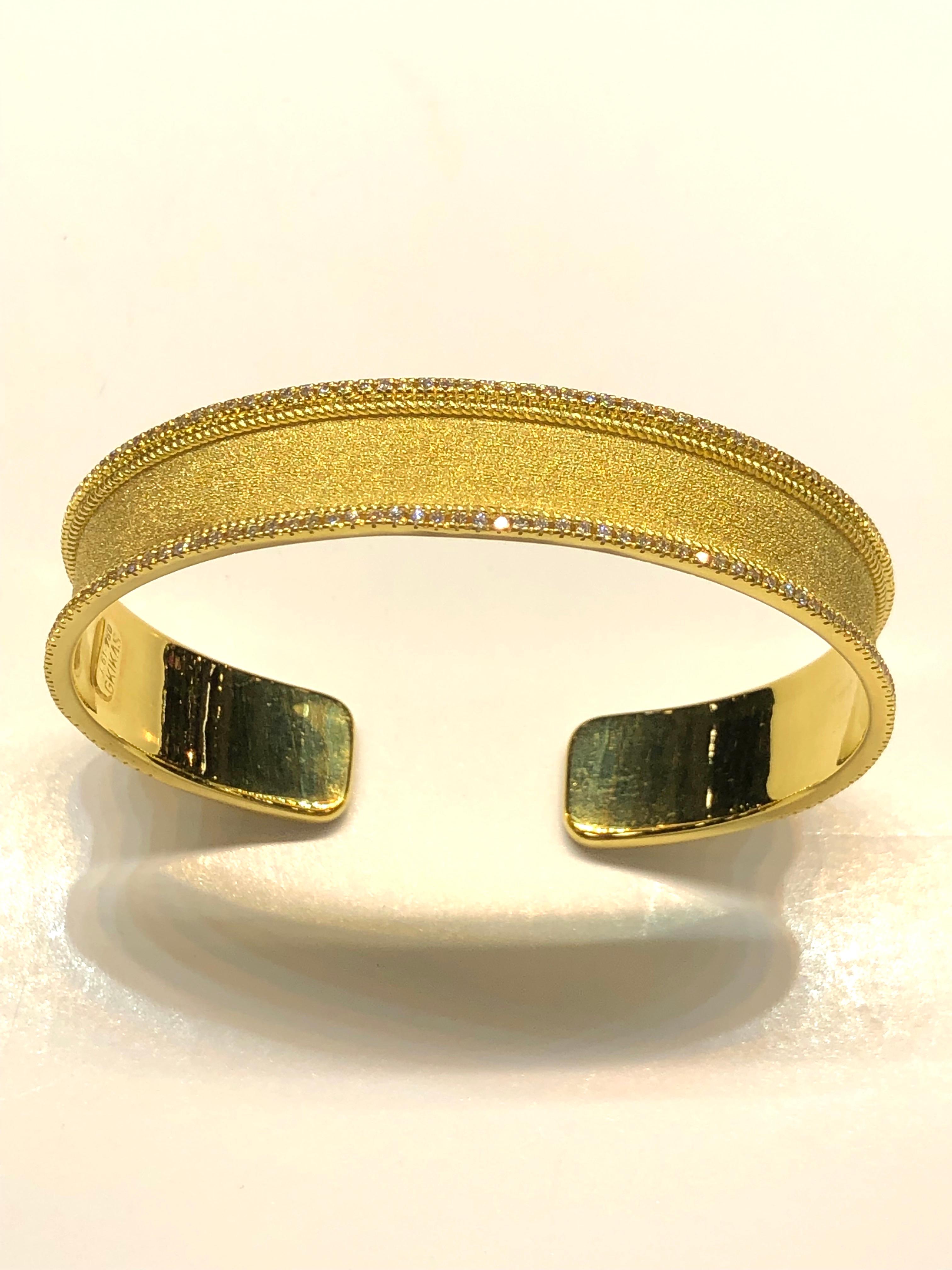Round Cut Georgios Collections 18 Karat Yellow Gold Diamond Bangle Bracelet For Sale