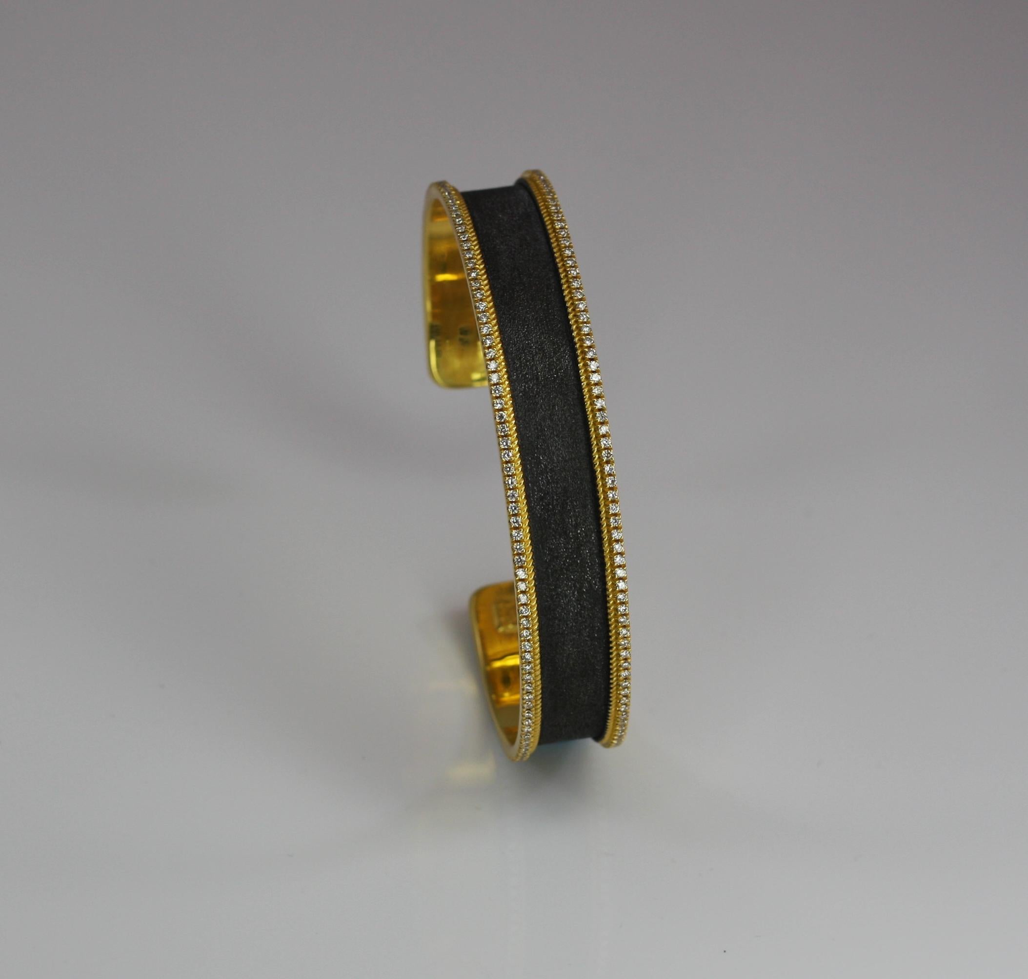 Georgios Collections 18 Karat Gold Two Tone Diamond Bangle Bracelet with Rhodium For Sale 3