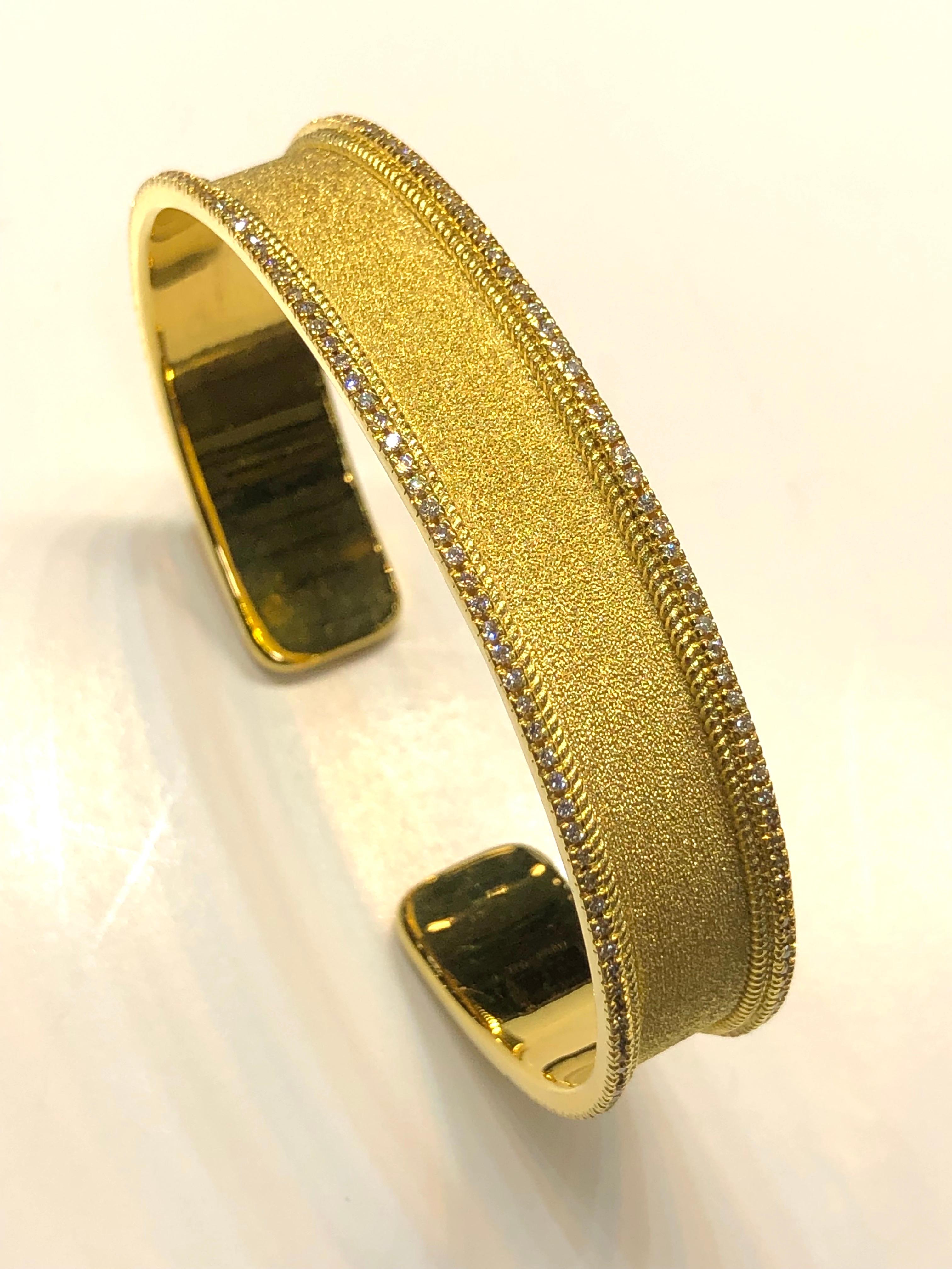 Georgios Collections 18 Karat Gold Two Tone Diamond Bangle Bracelet with Rhodium For Sale 4