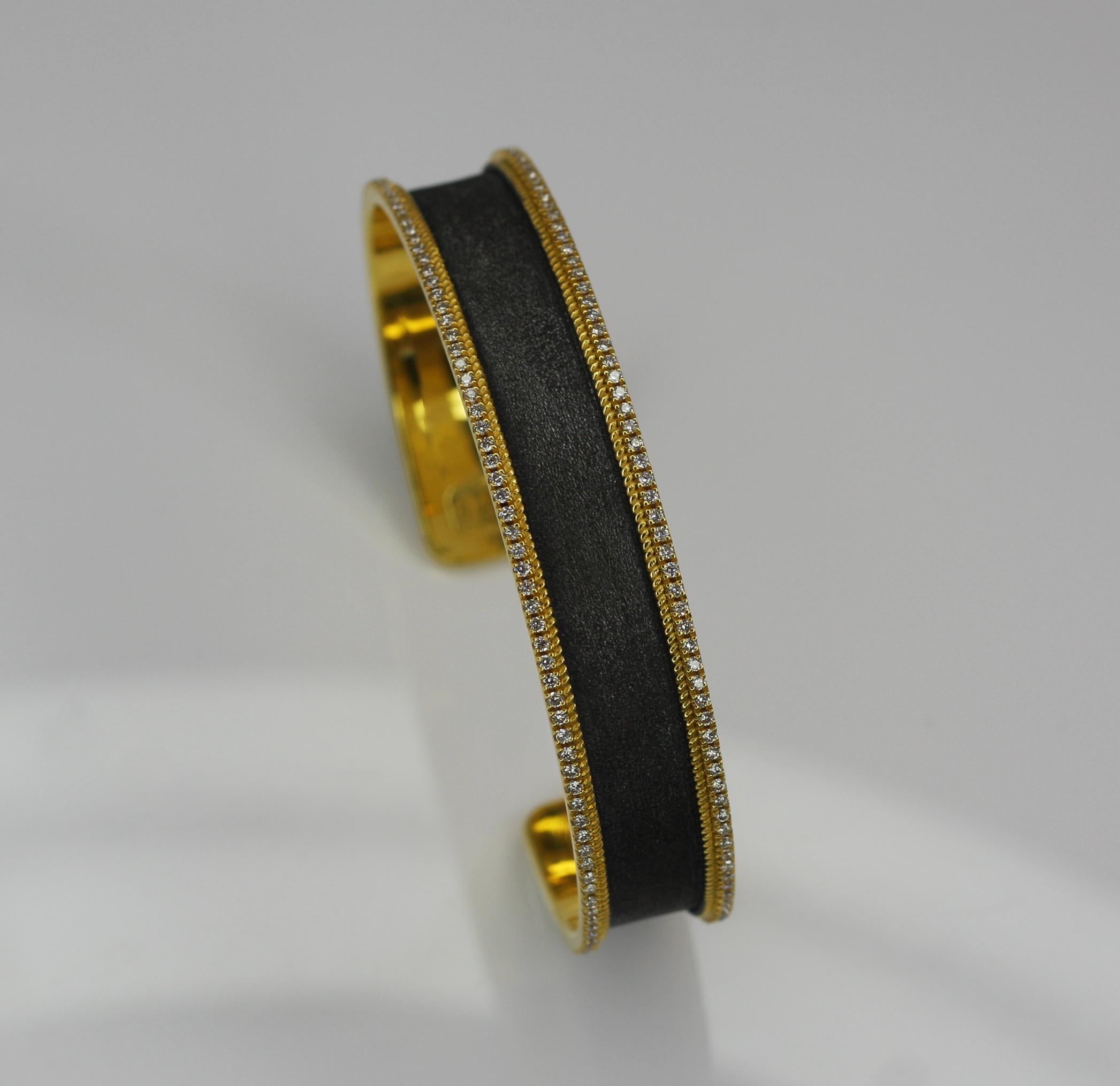 Georgios Collections 18 Karat Gold Two Tone Diamond Bangle Bracelet with Rhodium In New Condition For Sale In Astoria, NY