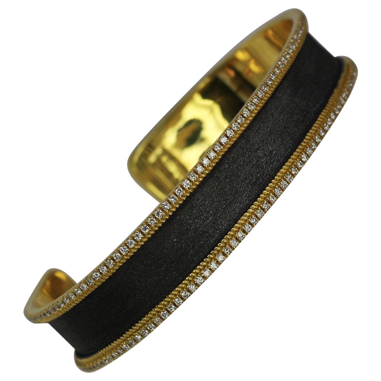 Georgios Collections 18 Karat Gold Two Tone Diamond Bangle Bracelet with Rhodium For Sale