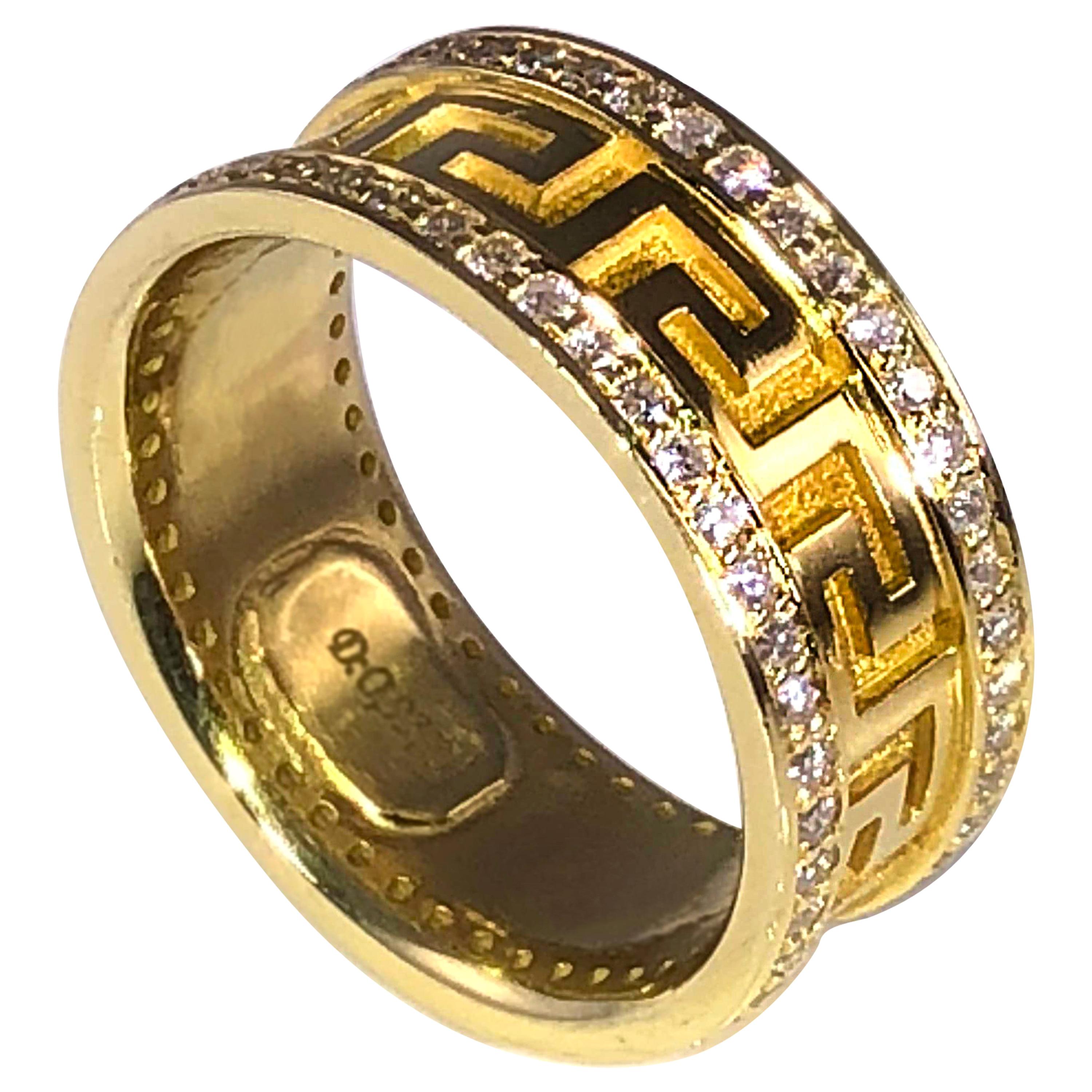Georgios Collections 18 Karat Yellow Gold Diamond Eternity Greek Key Band Ring For Sale