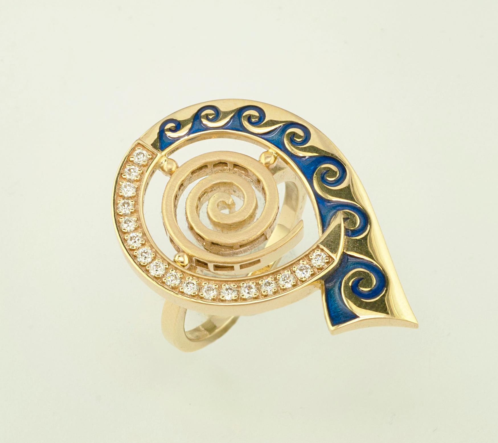 greek key ring with diamonds